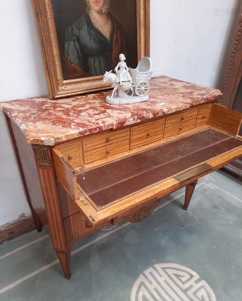 Commode de style Louis.XVI en marqueterie époque XIXème -photo-4