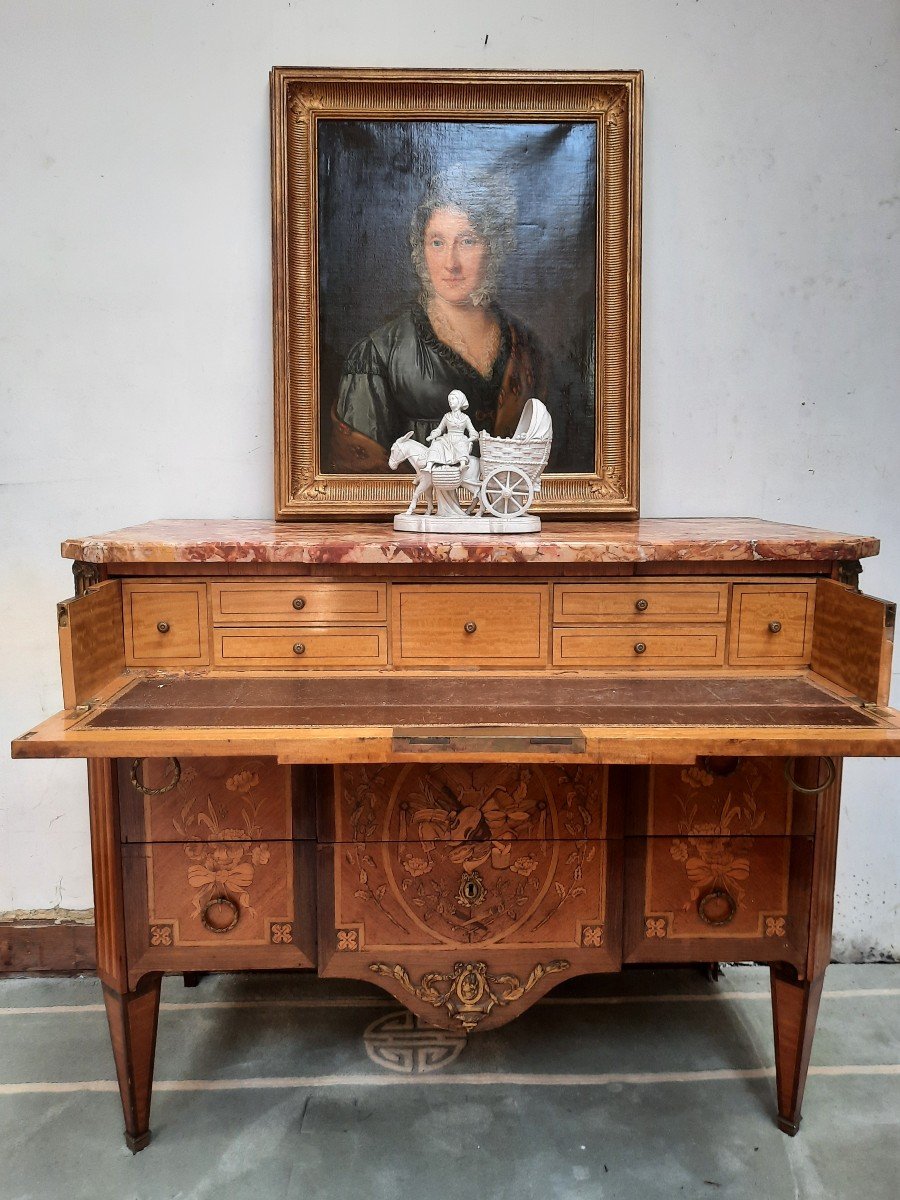 Commode de style Louis.XVI en marqueterie époque XIXème -photo-1