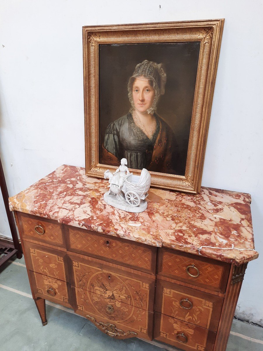 Louis XVI Style Chest Of Drawers In XIXth Century Marquetry-photo-2