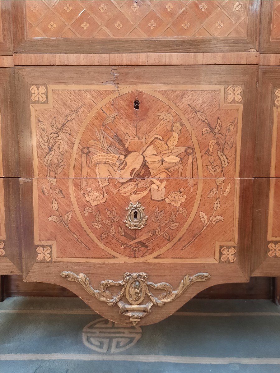 Louis XVI Style Chest Of Drawers In XIXth Century Marquetry-photo-3