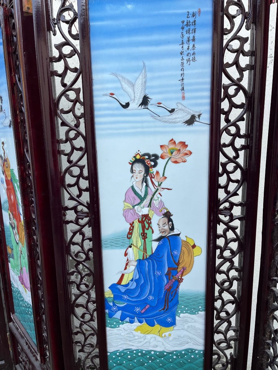 Chinese Four Leaf Porcelain Screen -photo-4