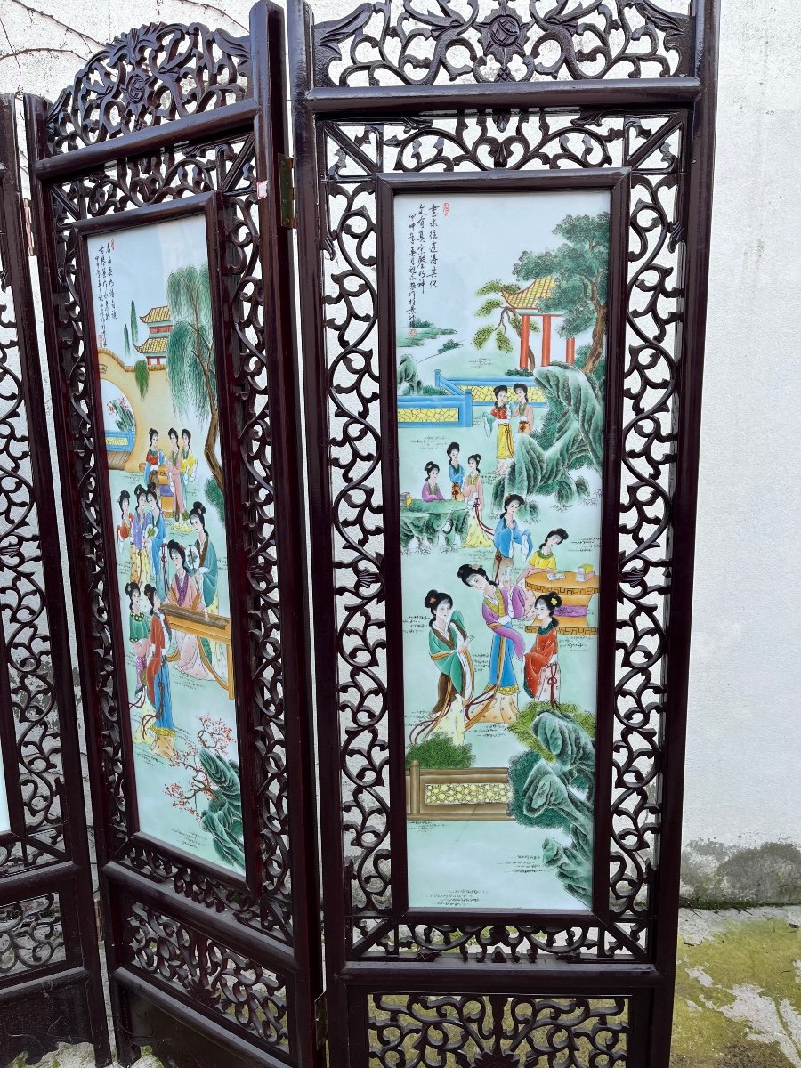 Chinese Four Leaf Porcelain Screen -photo-3