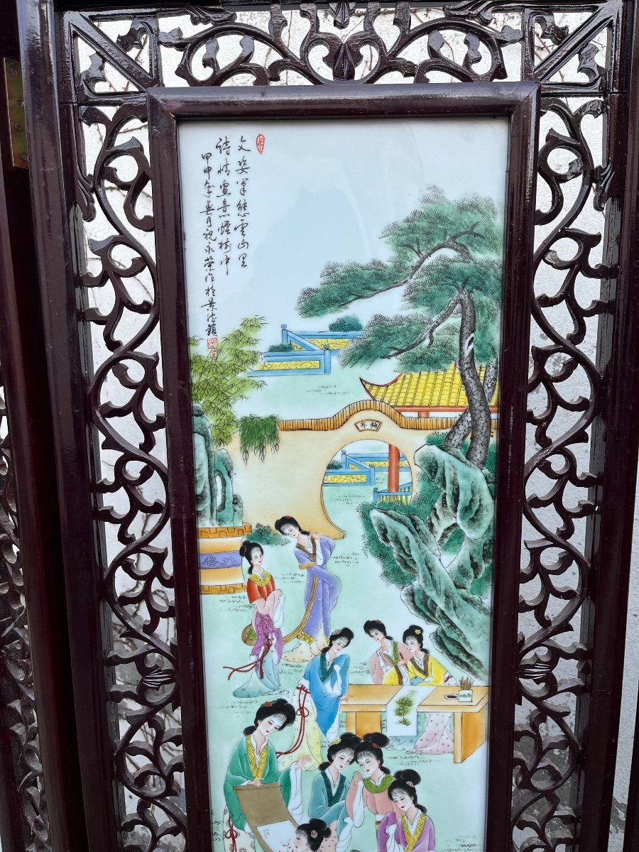 Chinese Four Leaf Porcelain Screen -photo-6