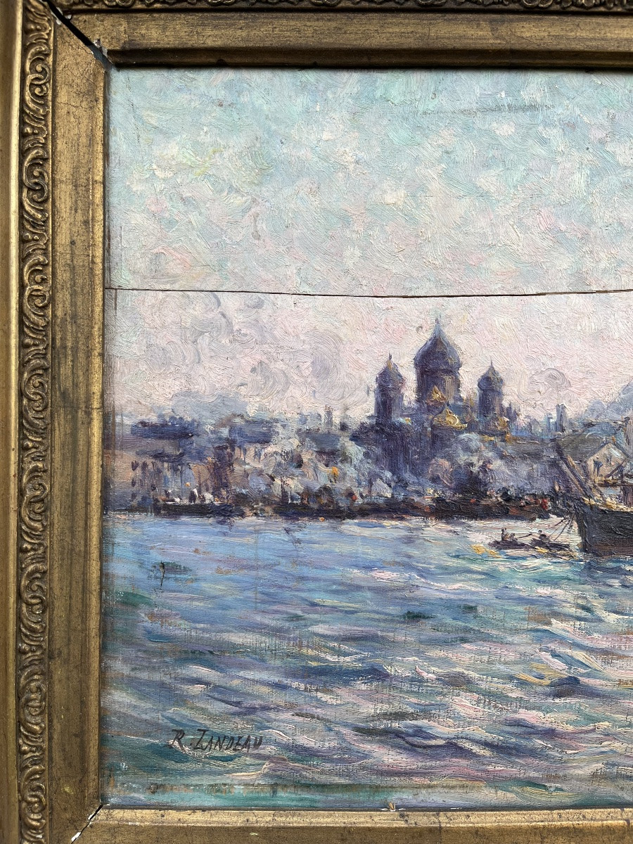 Tableau Scène De Genre Bateau Navigant A St Petersbourg-photo-1
