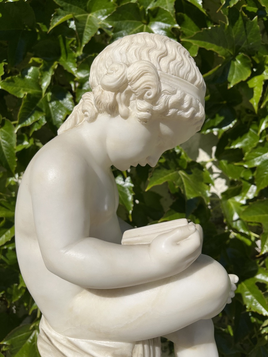 Marble Sculpture The Child With The Book 19th Century-photo-1