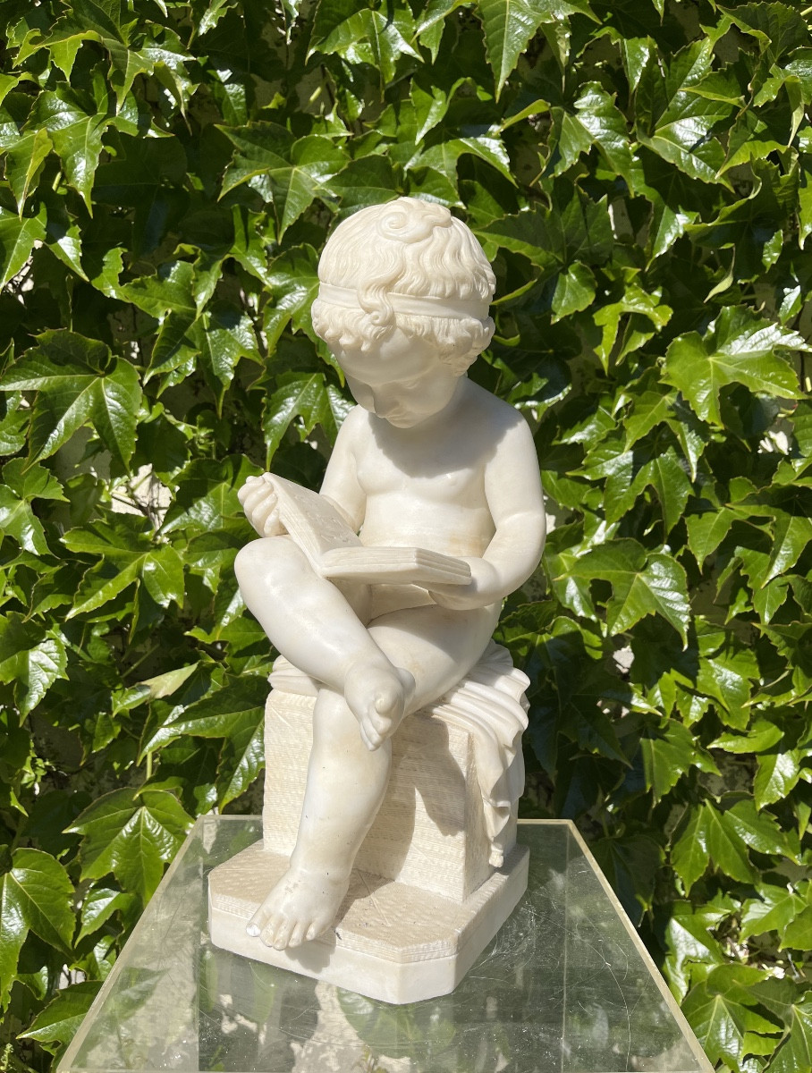 Marble Sculpture The Child With The Book 19th Century