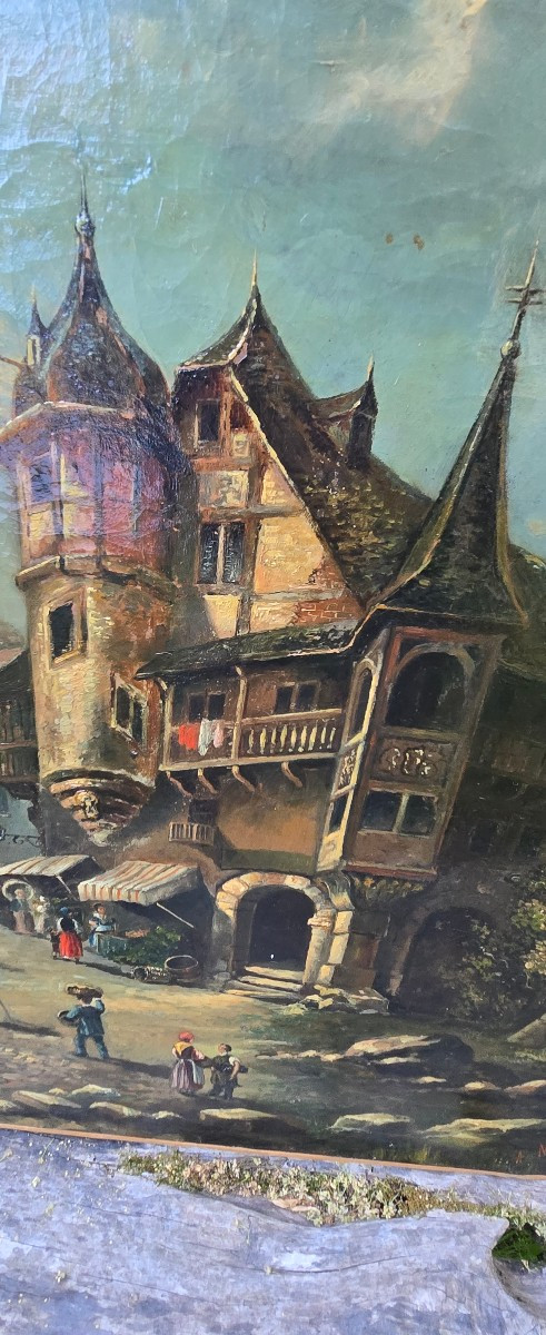 Oil On Canvas Depicting A Village-photo-3