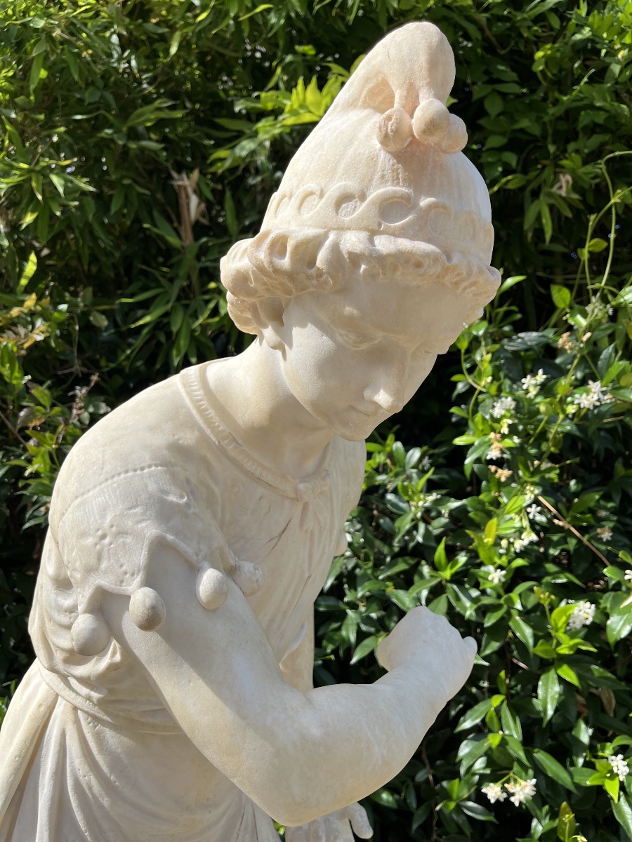 Sculpture en marbre ‘l’arlequin et son chien’-photo-2