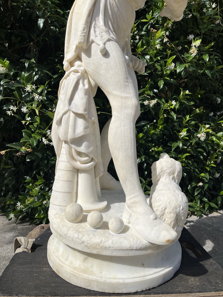 Sculpture en marbre ‘l’arlequin et son chien’-photo-3