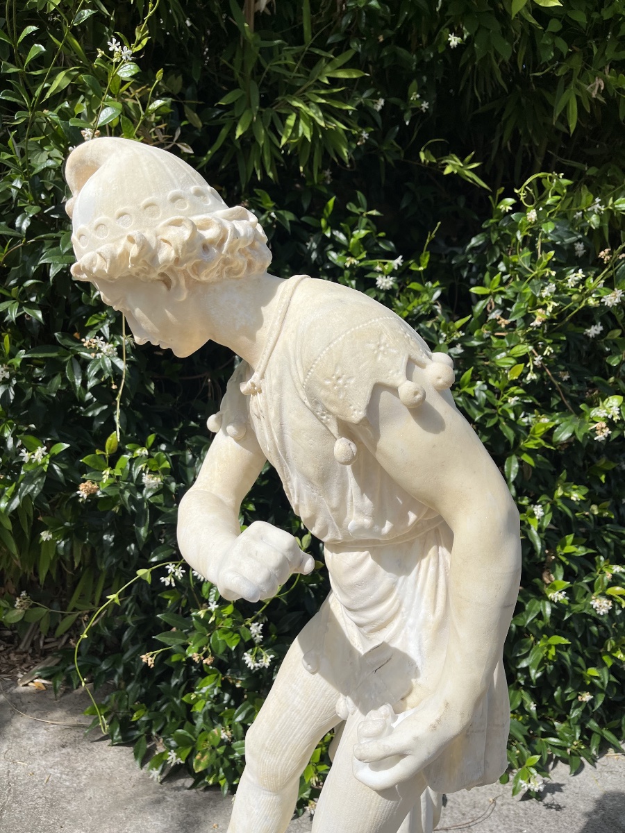 Sculpture en marbre ‘l’arlequin et son chien’-photo-6