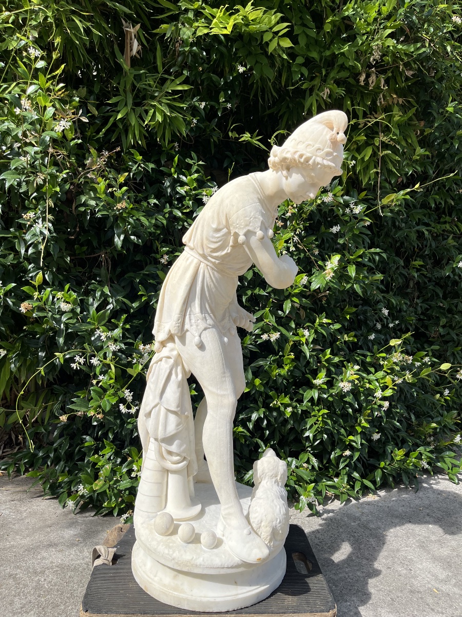 Sculpture en marbre ‘l’arlequin et son chien’-photo-8