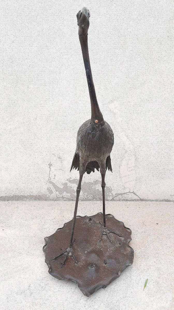 Patinated Bronze Heron.-photo-2