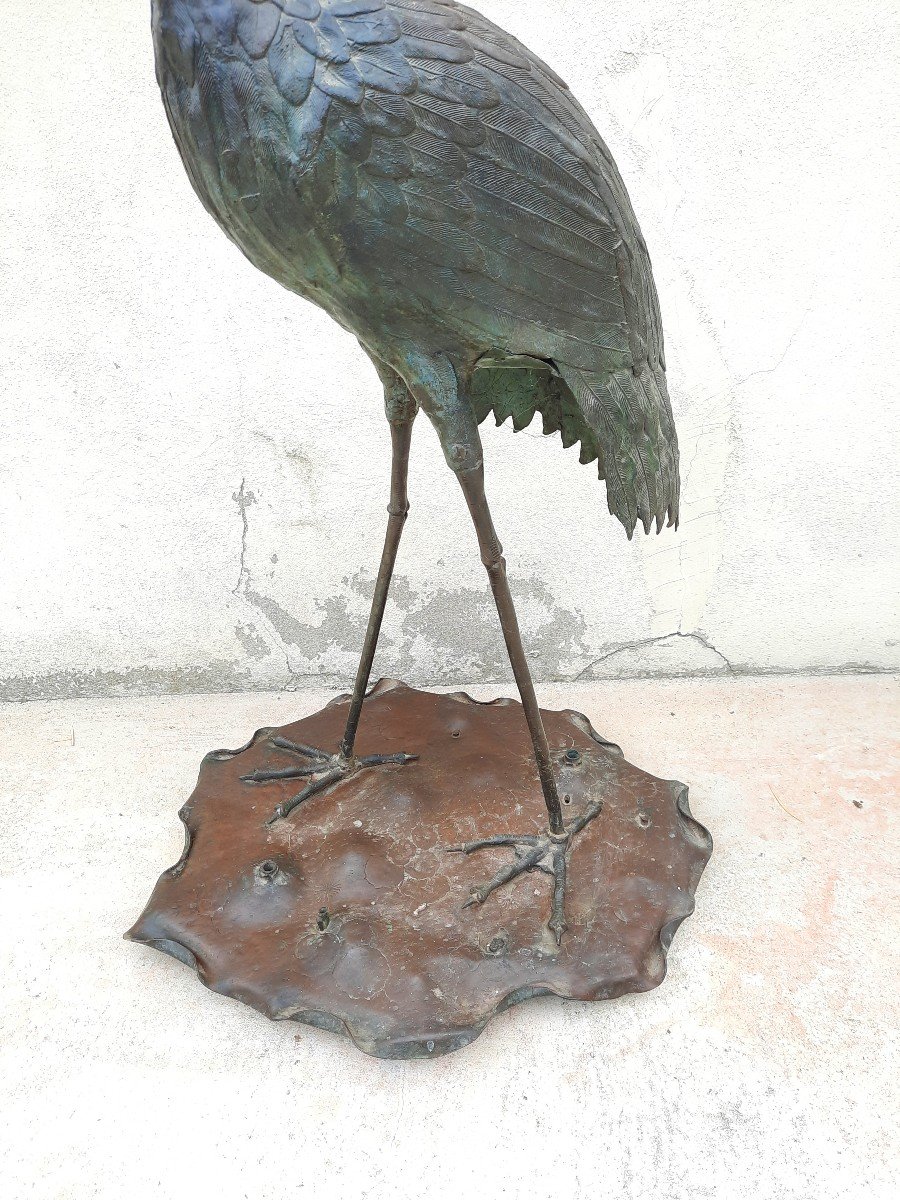 Patinated Bronze Heron.-photo-4