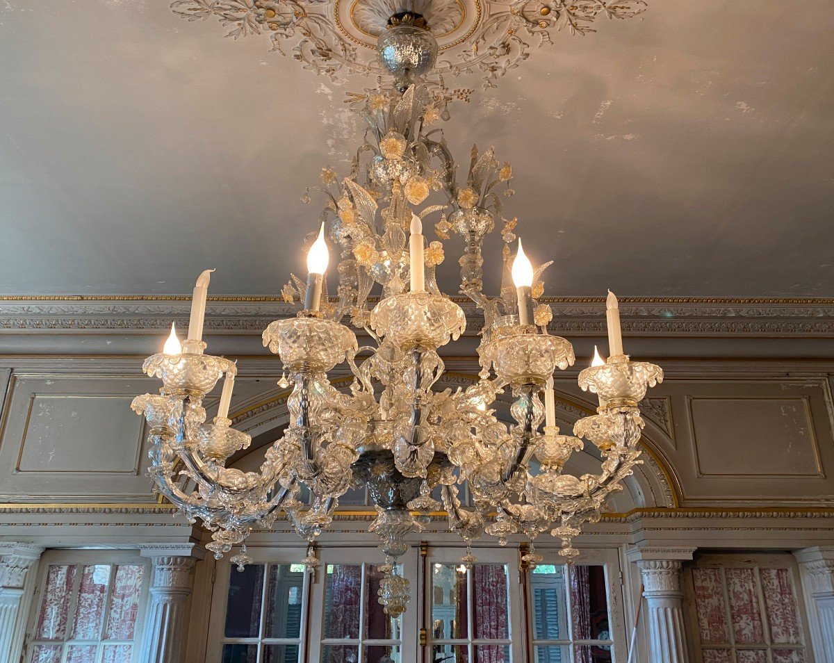 Large Murano Chandelier With 12 Arms Of Lights.-photo-3