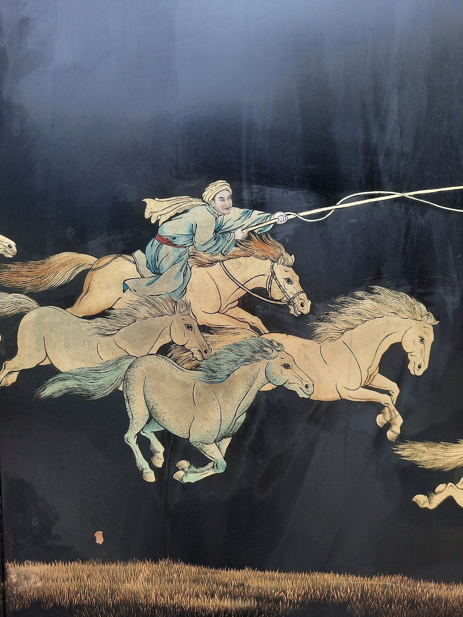 Four-leaf Screen In Lacquer Circa 1900-photo-2