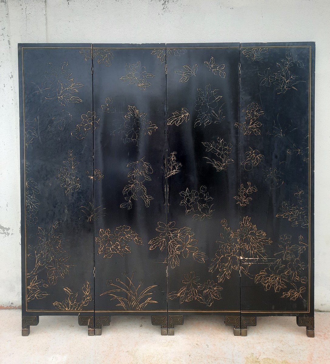 Four-leaf Screen In Lacquer Circa 1900-photo-3