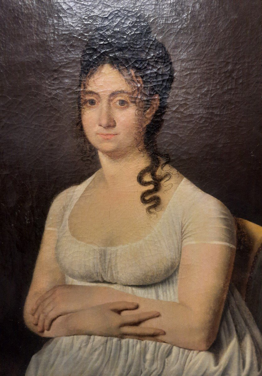 Portrait de femme assise d'époque Empire XIXème.-photo-2