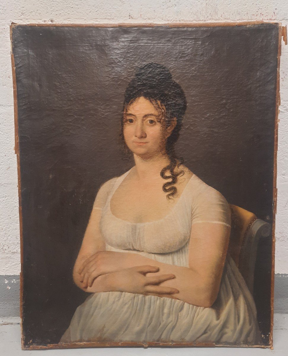 Portrait de femme assise d'époque Empire XIXème.