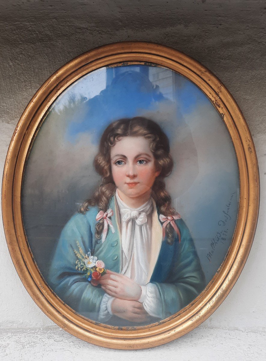 Portrait d'une jeune fille aux fleurs XIXème 