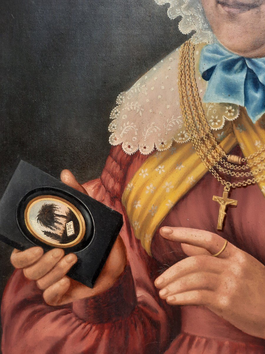 Paire de portraits homme et femme époque XIXème -photo-1