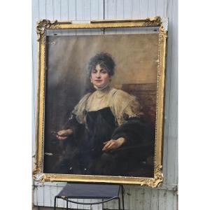 Portrait Of A Woman With Glasses. 19th Century 