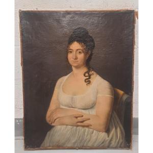Portrait de femme assise d'époque Empire XIXème.