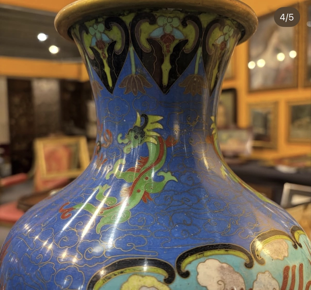 Pair de vases chinois en émail cloisonné-photo-1