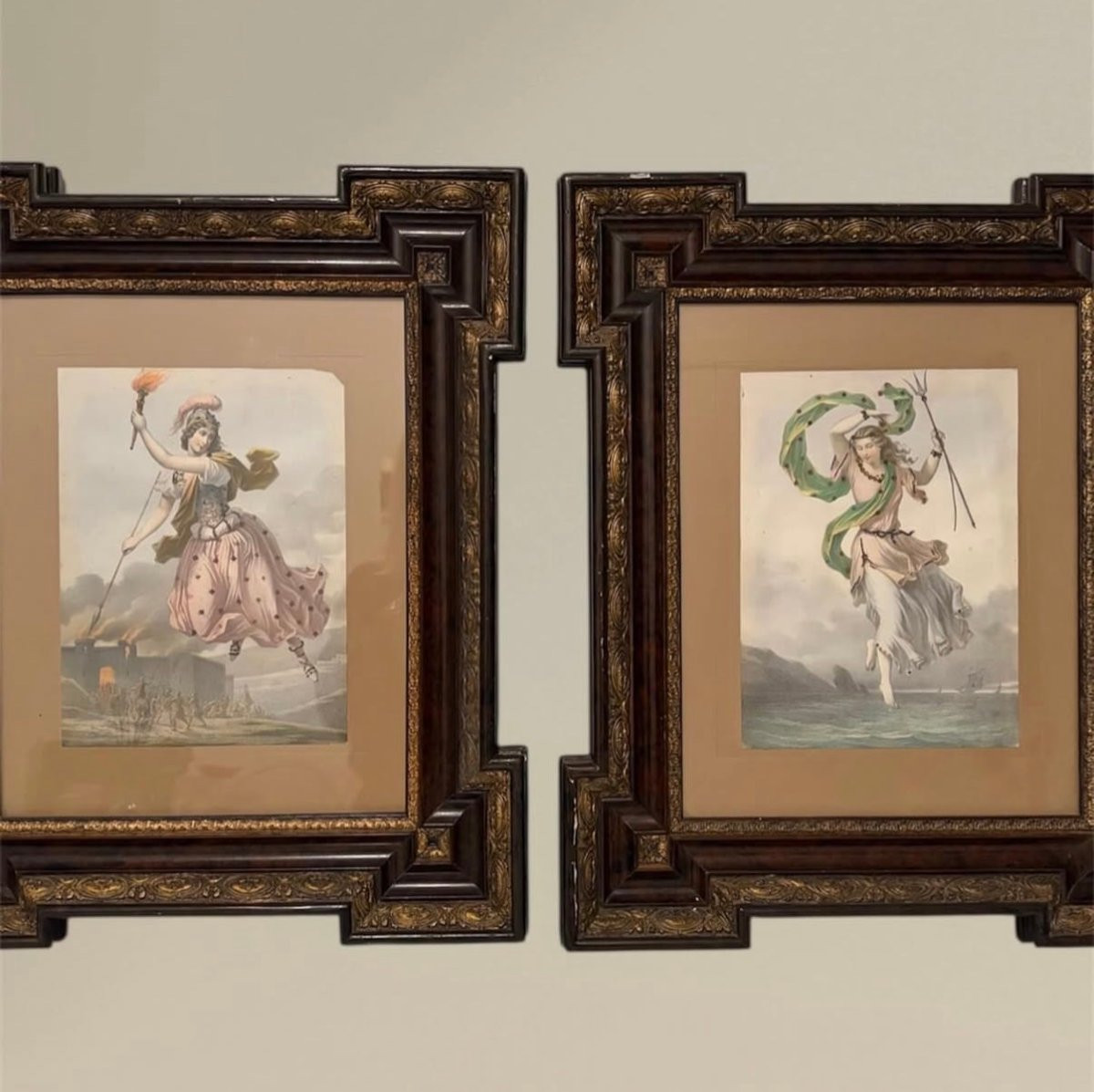 A Pair Of Watercolors Depicting Two Allegorical Figures: XIX-photo-2