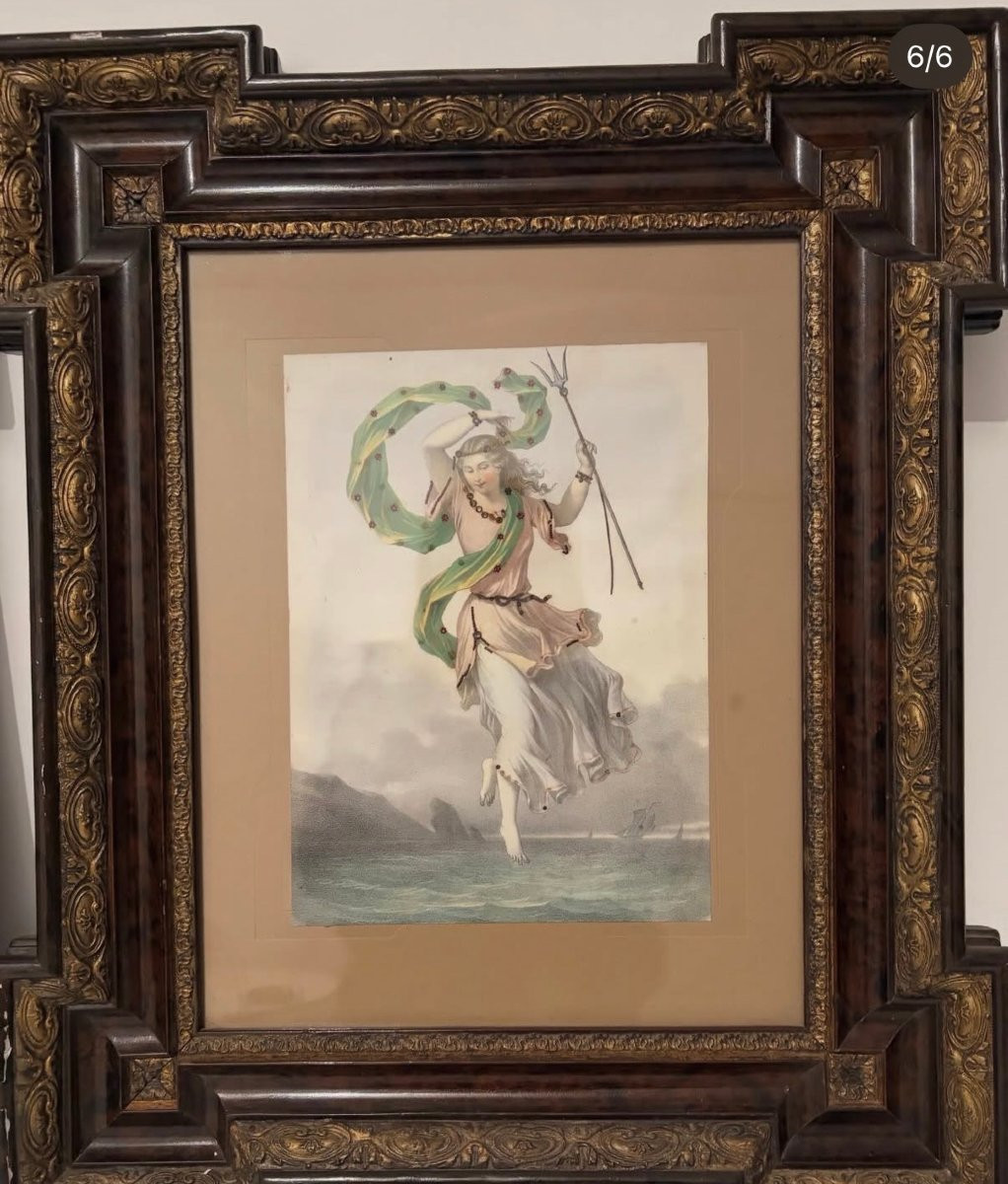 A Pair Of Watercolors Depicting Two Allegorical Figures: XIX-photo-2