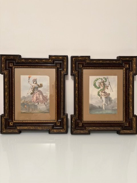 A Pair Of Watercolors Depicting Two Allegorical Figures: XIX-photo-8