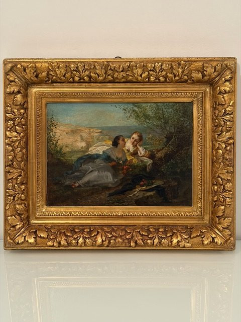 Tableau représentant deux jeunes femmes, Paul L. Billou (1821-1868)-photo-1