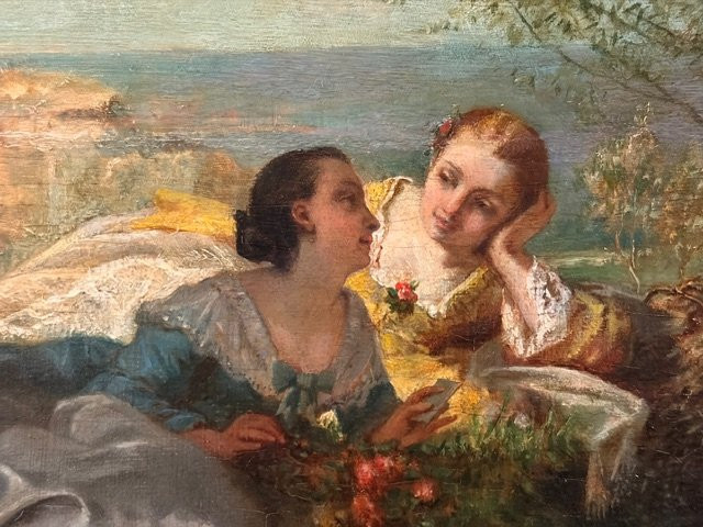 Tableau représentant deux jeunes femmes, Paul L. Billou (1821-1868)-photo-4
