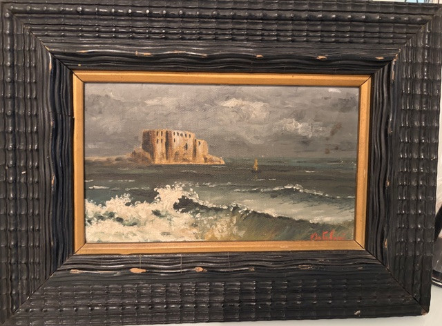 Huile sur toile, Castel dell'Ovo, Napoli, E. Ortolani