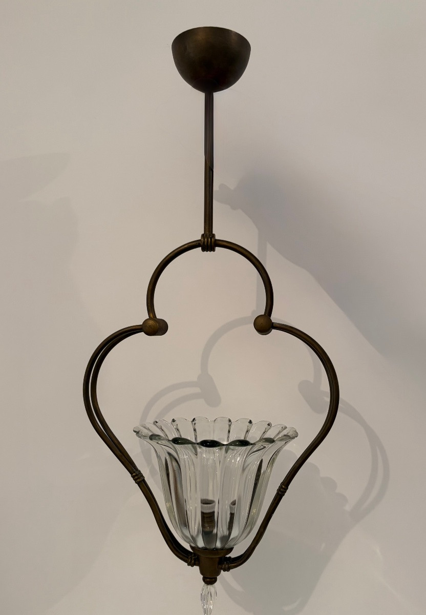 Suspension en laiton et verre de Murano, attribuée à Barovier & Toso, années 1940-photo-1