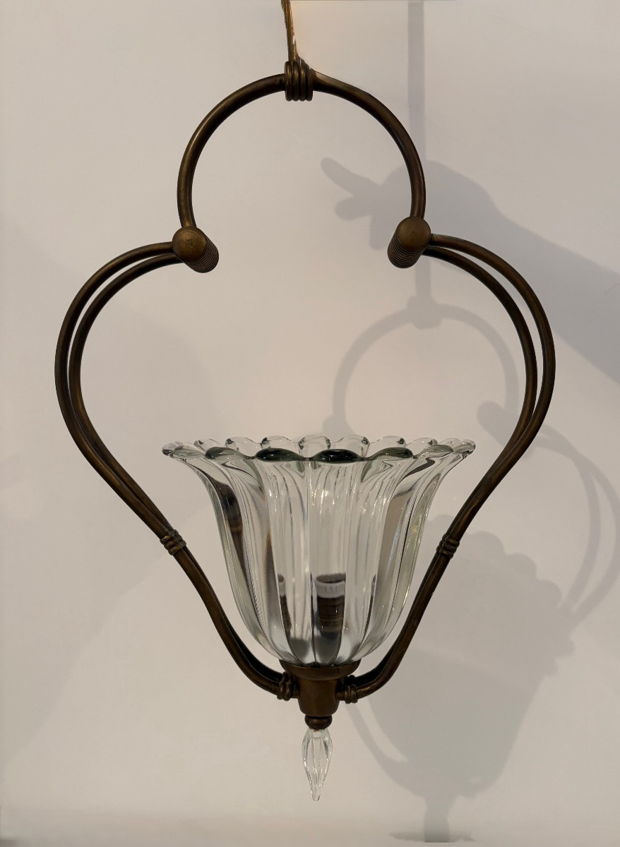 Suspension en laiton et verre de Murano, attribuée à Barovier & Toso, années 1940-photo-2