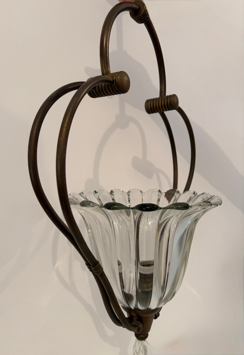 Suspension en laiton et verre de Murano, attribuée à Barovier & Toso, années 1940-photo-6