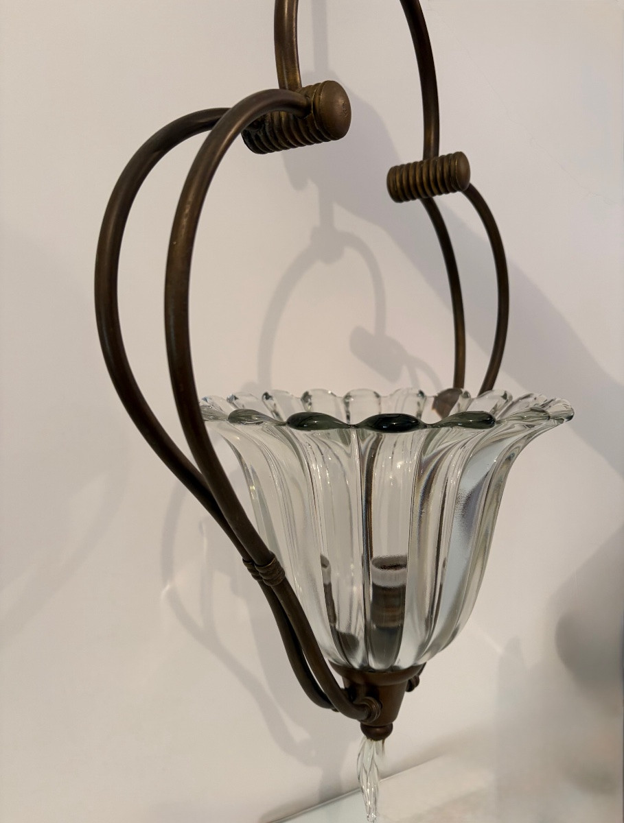 Suspension en laiton et verre de Murano, attribuée à Barovier & Toso, années 1940-photo-8