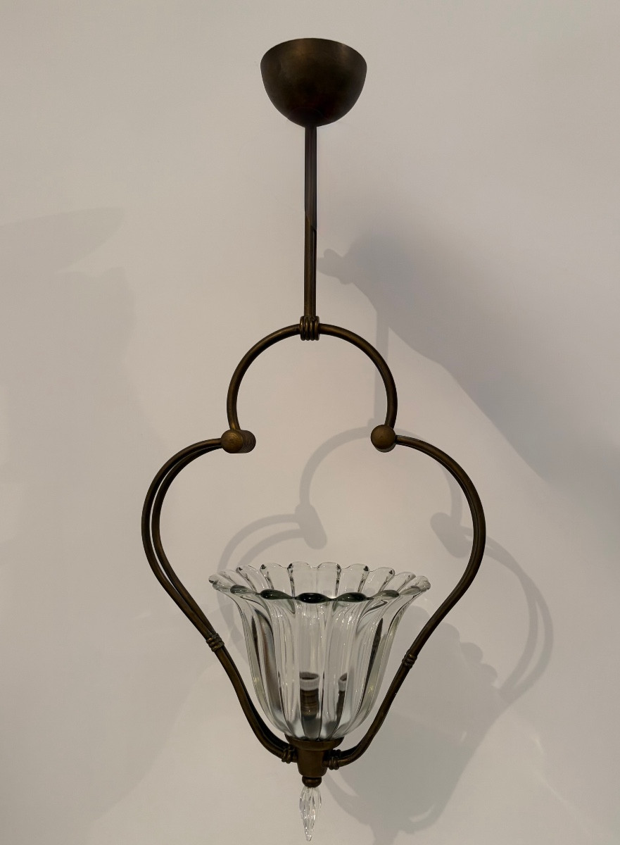Suspension en laiton et verre de Murano, attribuée à Barovier & Toso, années 1940