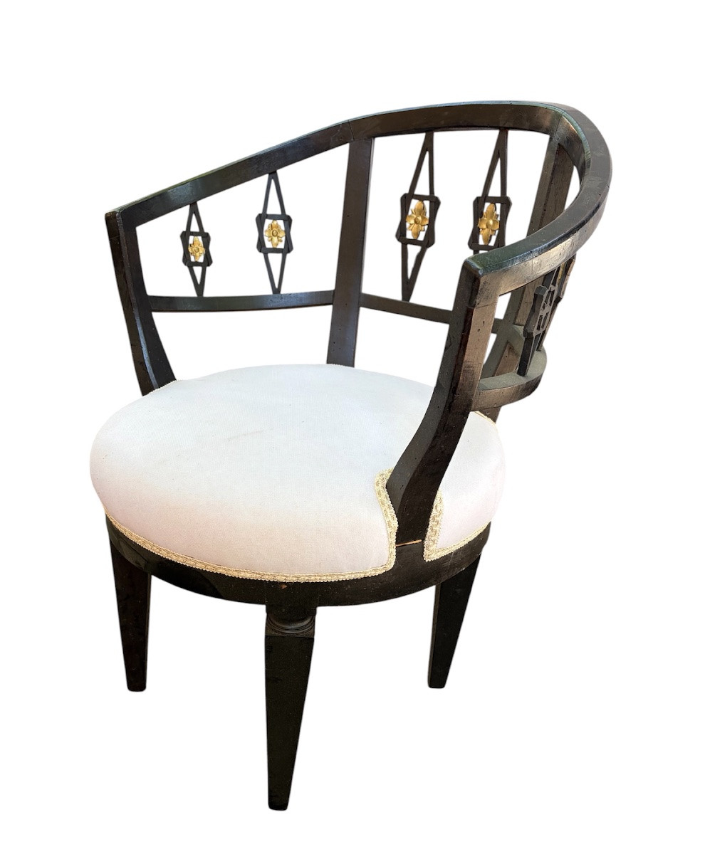 Black-lacquered Louis XVI Armchair With Gold Trim-photo-2