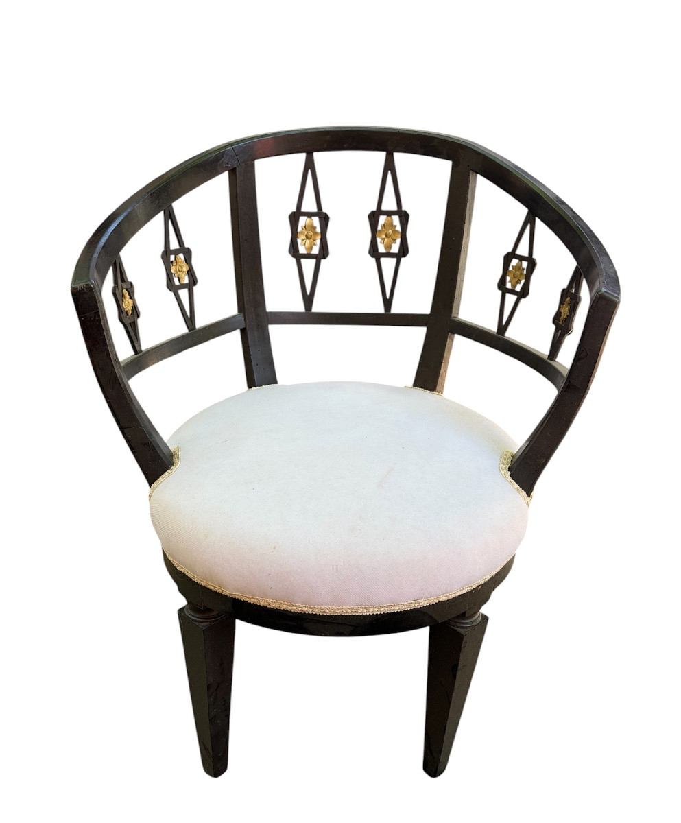 Black-lacquered Louis XVI Armchair With Gold Trim-photo-2
