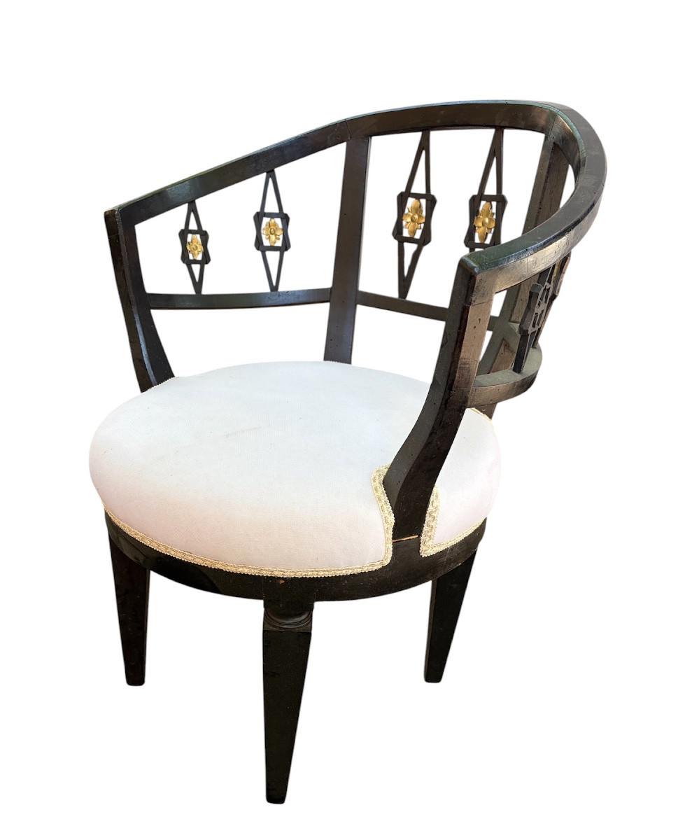 Black-lacquered Louis XVI Armchair With Gold Trim-photo-3