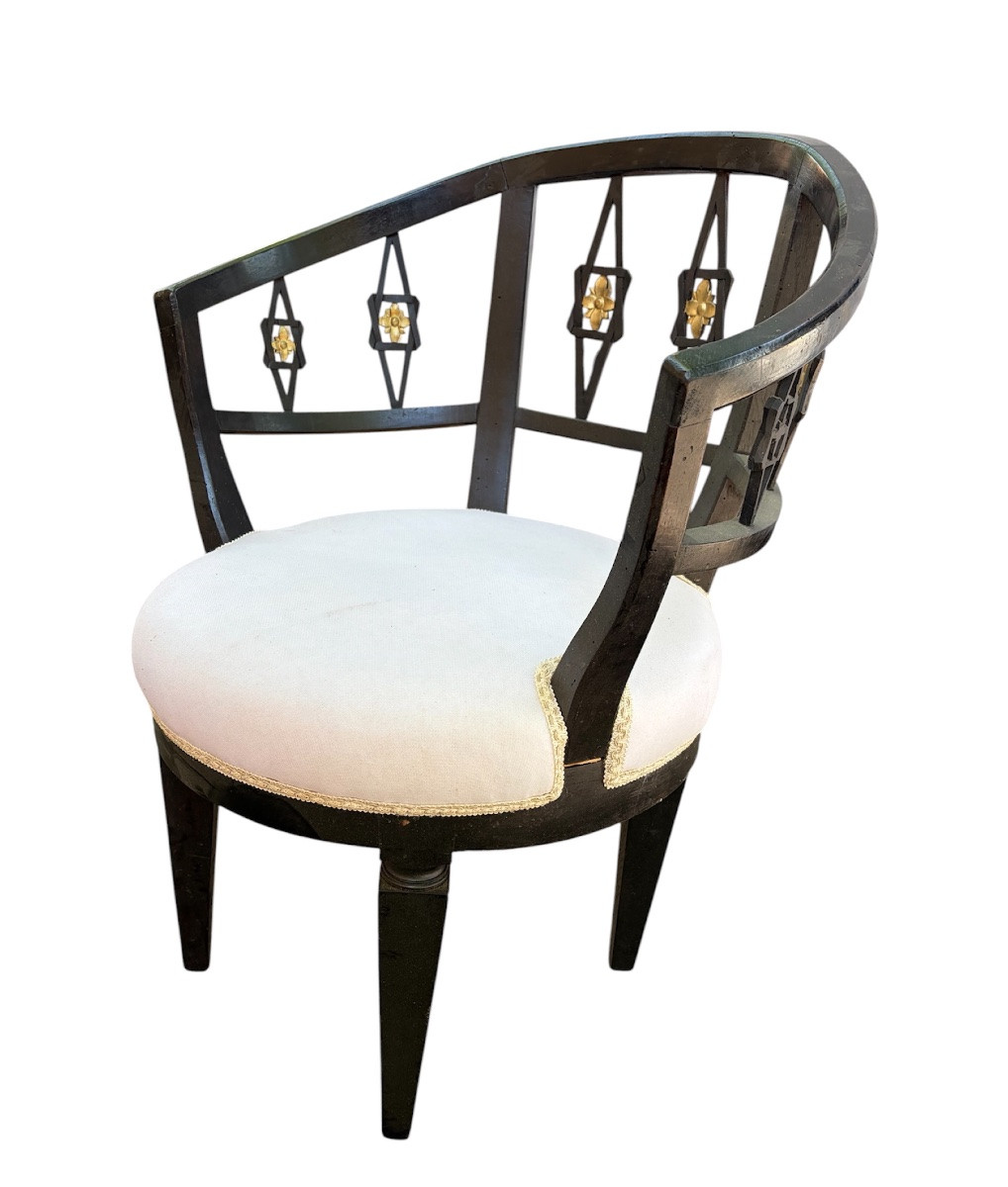 Black-lacquered Louis XVI Armchair With Gold Trim-photo-5