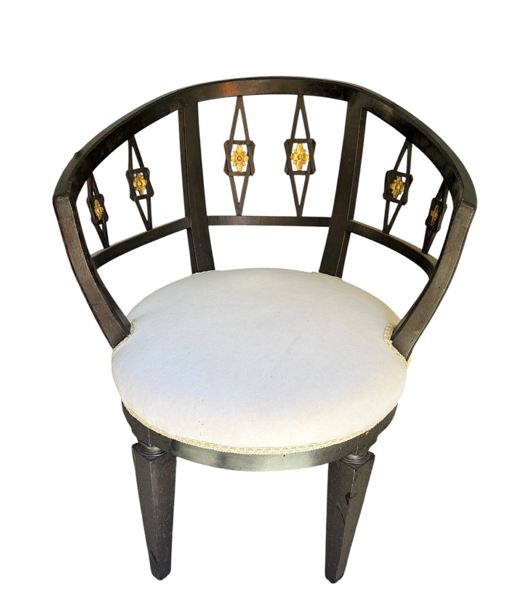 Black-lacquered Louis XVI Armchair With Gold Trim