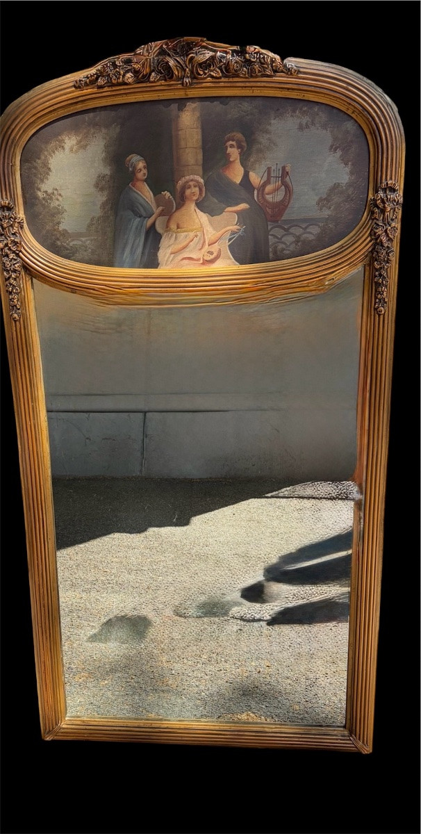 Miroir Louis-Philippe doré à corniche peinte – France, milieu du XIXe siècle-photo-6