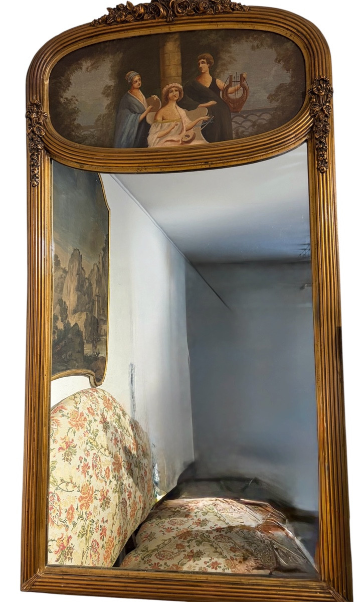 Miroir Louis-Philippe doré à corniche peinte – France, milieu du XIXe siècle
