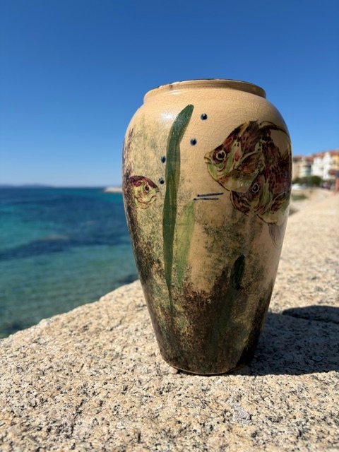 Polychrome Ceramic Vase With Fish, Vallauris – 1950s-photo-2