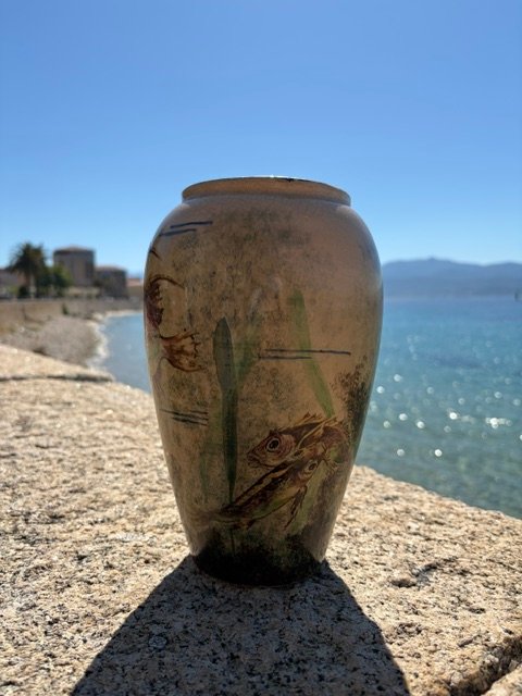 Polychrome Ceramic Vase With Fish, Vallauris – 1950s