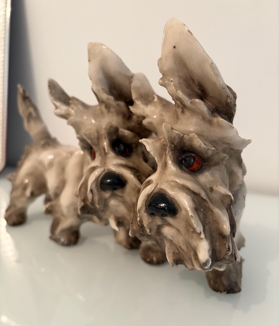 Polychrome Ceramic Sculpture Depicting Two Scottish Terriers – Guido Cacciapuoti, 1940s-photo-3