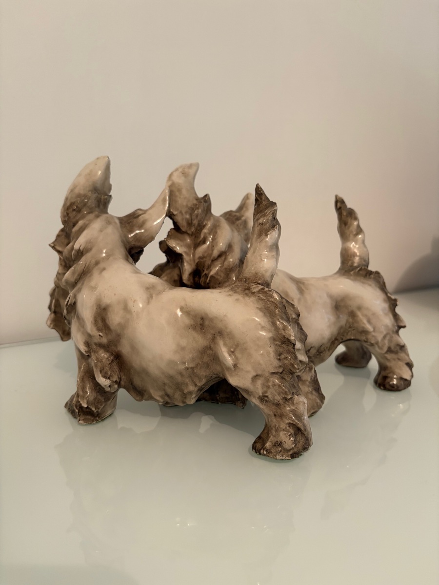 Polychrome Ceramic Sculpture Depicting Two Scottish Terriers – Guido Cacciapuoti, 1940s-photo-3