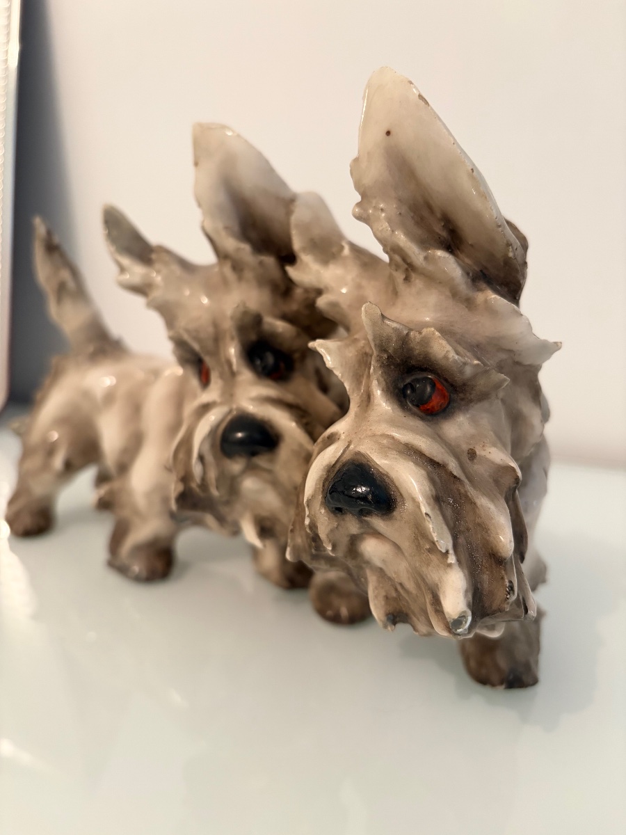 Polychrome Ceramic Sculpture Depicting Two Scottish Terriers – Guido Cacciapuoti, 1940s-photo-6